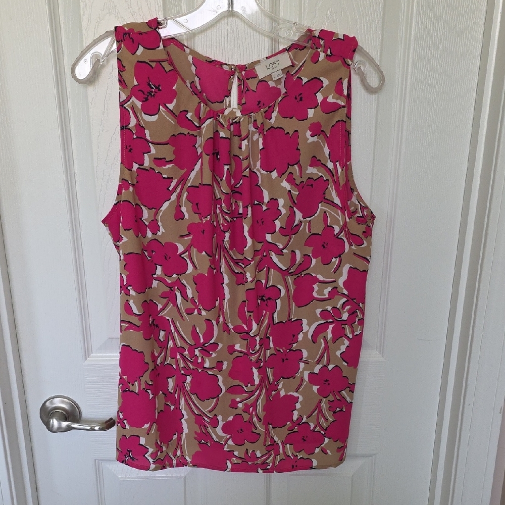 LOFT Pink Floral Blouse - Tan Base